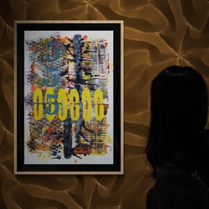 Art mural abstrait original, collage technique mixte « Ligne d'assemblage » (téléchargement numérique)