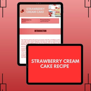 Strawberry Cream Cake Recipe PDF | Printable Summer Dessert Cookbook | Digital Baking Guide Download