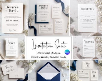 Pacchetto di modelli di inviti di nozze digitali Canva Wedding Suite Design stampabile Invito moderno Set modificabile Collezione minimalista Fai da te