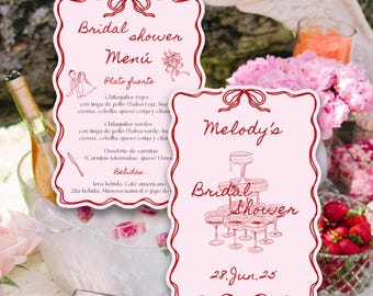 Bridal Shower Menu | Personalized Charger Card | Wedding Menu | Custom Bridal Shower Decor | Blush Red