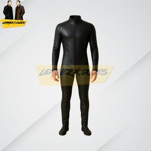 Solid Black Leather Men&#39;s Battle Jumpsuit | Fierce Assassin Bodysuit Costume | Savage Gothic Tactical Armor | Ruthless Raider Combat Gear