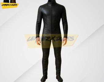 Men Black Leather Catsuit Jumpsuit  Fetish Leather Bodysuit | Biker Motorcycle Riding Suit | Gothic Cosplay Costume | Full Body Rave Outfit