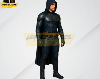 Men Hooded Leather Superhero Suit | Dark Nightwing Commission Catsuit | Full Bodysuit Cosplay Armor | leotard Hero Suit