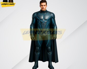 Men Futuristic Armor Blue Cosplay Commission | Fallout Anime Starwars Cosplay Costume | Sci-Fi Vigilante Outfit | Hero Bodysuit with Cape