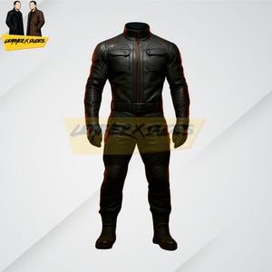 Black & Crimson Stitch Leather Men’s Combat Jumpsuit | Savage Assassin Raider Suit | Gothic Tactical Bodysuit Armor | Warlord Costume Gear