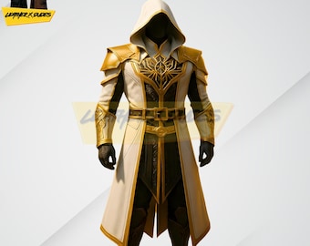 Ivory & Gold Paladin Overcoat | Gothic Assassin Costume Armor