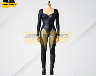 Black Leather Catsuit for Women | Sexy Leather Bodysuit Jumpsuit | Fetish Clubwear Outfit | Gothic Cosplay Costume | Tight Leather Catsuit