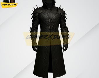Raven Black Gothic Spiked Combat Coat | Ruthless Shadow Assassin Armor | Savage Brotherhood Trench Costume