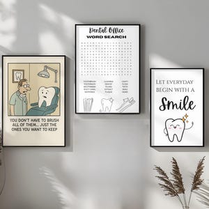 3 Piece Dental Office Wall Art Set | Funny Cute Word Search Dentist Decor | Digital Download Prints