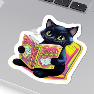 Cat Reading Sticker: Vinyl Decal for Laptop, Journal, Window