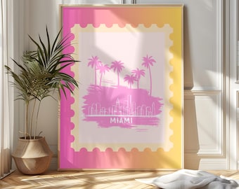 Stampa murale Miami, arte retrò con palme al neon, download digitale