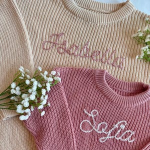 Custom Hand Embroidered Knit Sweater—Newborn Baby Toddler—Baby Shower Gift Keepsake—Baby Name—Little/Big Brother/Sister—Fall/Winter Outfit
