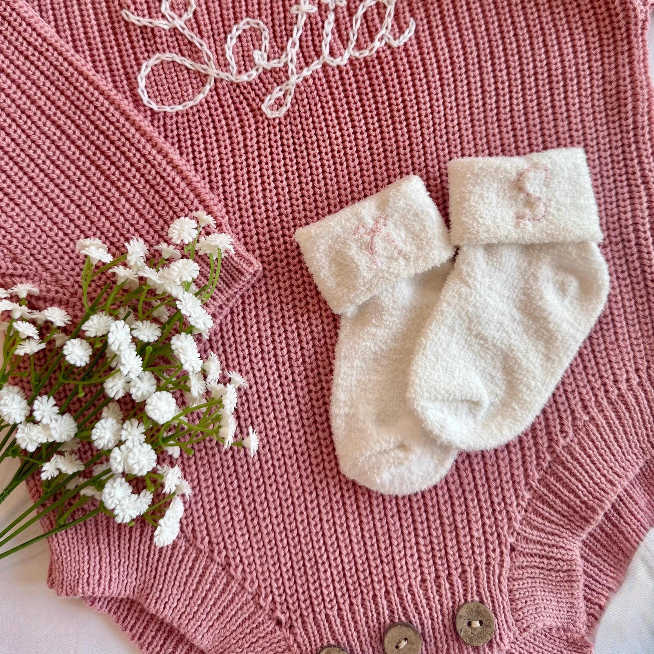 Hand Embroidered Personalized Monogram Initial Baby Socks