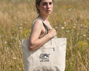 Lion Crest Canvas Tasche mit Reißverschluss | Heraldische Löwe Graphik