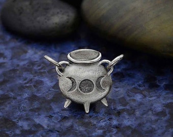 Sterling Silver Witch Cauldron Charm Link 14x19mm - 1Pc Wholesale Price (14020)/1