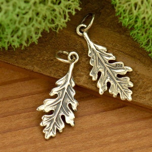 Oak Leaf Charm Sterling Silver 24.5x9.5mm - 1pc High Quality Shiny (10873)/1