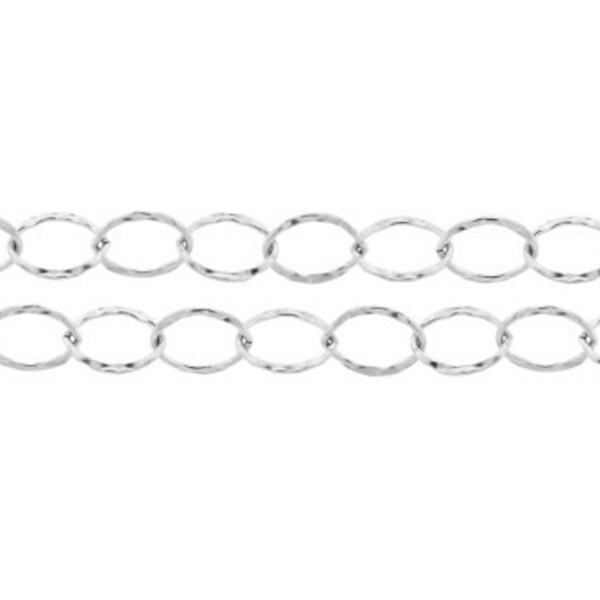 6mm Cable Chain, Textured Chain, 8x6mm Cable Chain, Sterling Silver, 8x6mm Flat, Hammered Cable Chain - 5ft (2323-5)/1 Made in USA