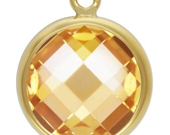 14Kt Gold Filled 8mm Checkerboard Champagne 3A CZ Drop - 1 Pc Wholesale Price (11386)/1