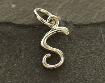 Sterling Silver Script Initial Letter S Charm 12x6mm - 1 Pc Wholesale Price (12824)/1