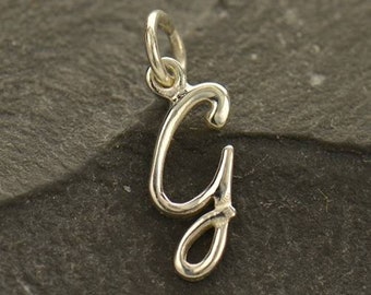 Sterling Silver Script Initial Letter G Charm 13x6mm - 1 Pc Wholesale Price (12812)/1