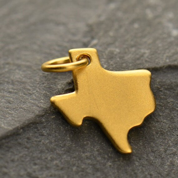 Texas State Outline Charm with Star, 17 x 15mm, 925 Sterling Silver, Gold Plated Texas State Outline Charm with Star, 17 x 15mm, 925 Sterling Silver, Gold Plated