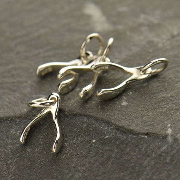 Mini Wishbone charm Sterling Silver 14x6mm with soldered jump ring - 1pc 15% discounted (2854)/1