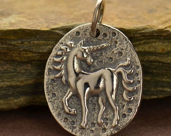 Sterling Silver Ancient Unicorn Coin 14.5mm with 5mm soldered ring - 1pc 10% discounted (6512)/1