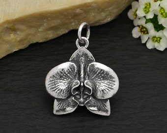 Sterling Silver Orchid Charm 21x17mm  - 1Pc Wholesale Price (14382)/1