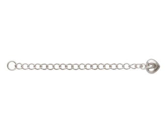Sterling Silver 2.25" 3x2mm Curb Chain Extender with Puffed Heart Charm – 4Pcs (11125)/1