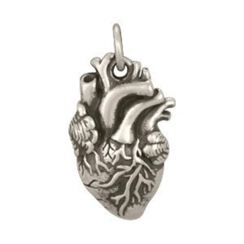 Anatomical Heart Large Charm Sterling Silver 20x10mm with soldered jump ring 1pc 20% discounted 4310/1 image 2