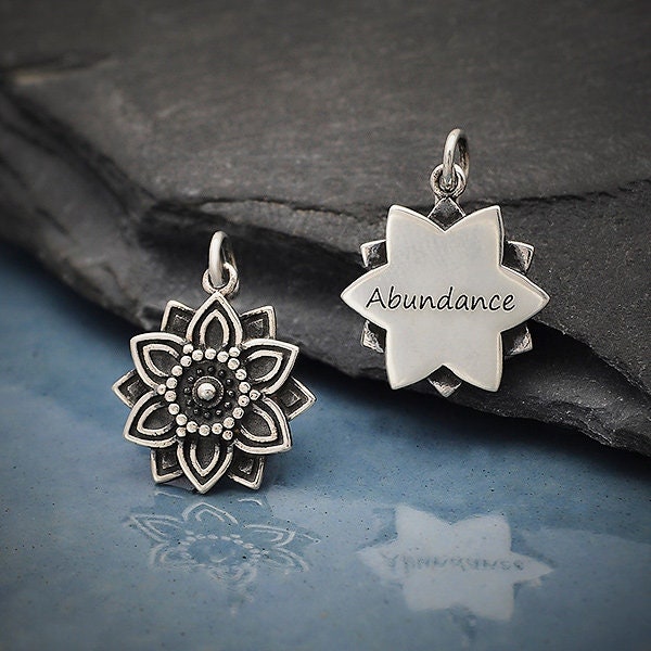 Charm Mandala d'affirmation en argent sterling -Abondance 21x16mm - 1pc (13533)/1