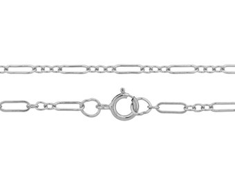 Sterling Silver  5.5x2mm 18" Long and Short Flat  Cable neck Chain with clasp - 1pc High Quality Shiny Bracelet (5655)/1