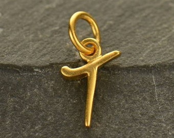 24Kt Gold Plated Sterling Silver Initial Letter T Charm 10x6mm - 1 Pc Wholesale Price (12799)/1