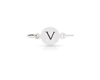 Sterling Silver small letter disc Link Alphabet 'V' charm Letter charms   - 1pc 10% discounted Stamped charms links (5901)/1