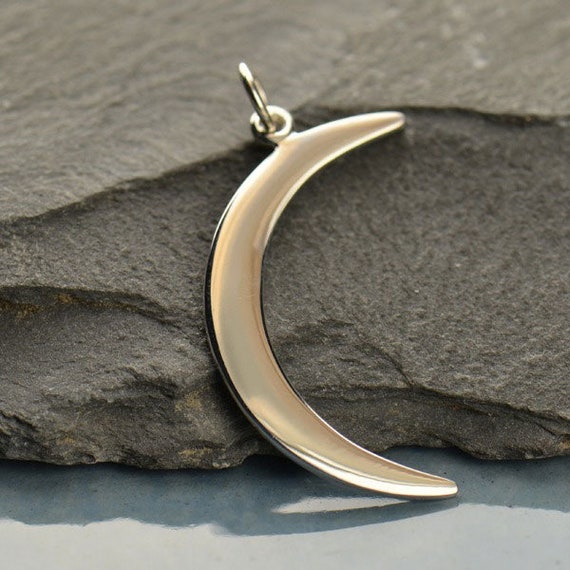 Sterling Silver 31x10mm Crescent Moon Charm - 1pc 15% Discounted