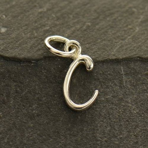 Sterling Silver Script Initial Letter C Charm 11x5mm - 1 Pc Wholesale Price (12808)/1