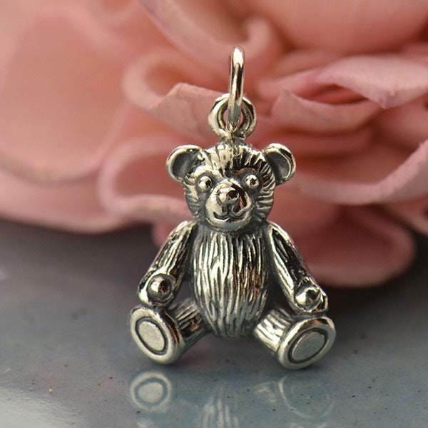 Sterling Silver 3D Teddy Bear Charm 19x12mm  - 1Pc  (13701)/1