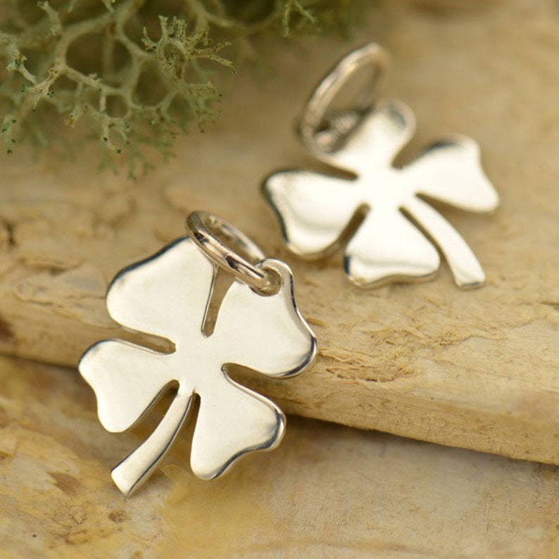 Charm, Medium Four Leaf Lucky Clover, Sterling Silver, 15x10mm 1pc 20% discounted 4298/1 image 1