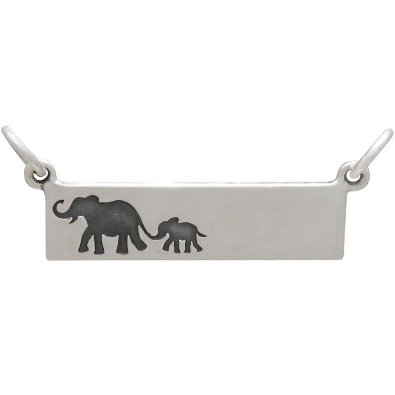Silver Rectangle Mom and Baby Elephant Festoon 12x29mm 1pc 13683/1 image 2
