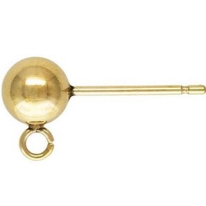 Ear Posts, Earrings, 14Kt Gold Filled, 5mm Ear stud, with 2.5mm open ring - 2pairs Bright and Shiny (2025)/1