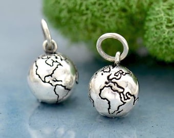 Sterling Silver 3D World Charm 13.5x8mm    - 1pc Wholesale Price (12700)/1