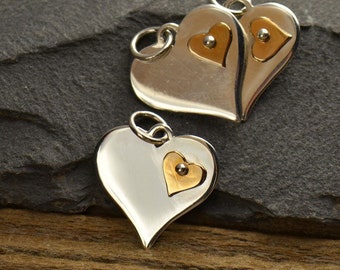 Sterling Silver 18.5x15mm Heart with Riveted Bronze Heart  With Soldered Jump ring - 1pc 10% discounted (5592)/1