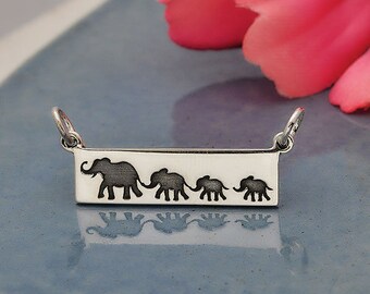 Silver Rectangle Mom and 3 Baby Elephant Festoon 12x29mm  - 1pc  (13685)/1