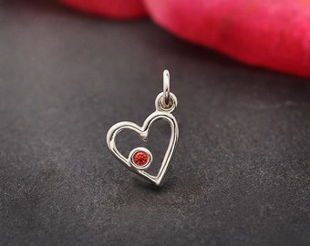 Sterling Silver Birthstone Heart Charm -January Garnet 14mmx9mm - 1pc  (13429)/1