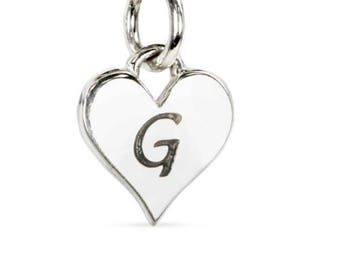 Sterling Silver Script 'G' Alphabet Heart Charm 12x8mm - 1 Pc Wholesale Price (11549)/1