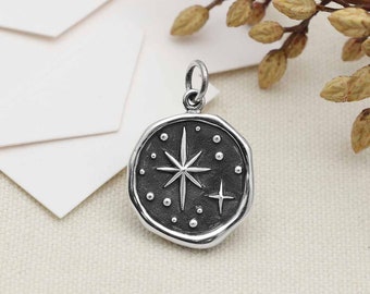 Sterling Silver Wax Seal North Star Charm 22x15mm - 1Pc (14501)/1