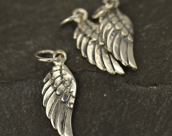 Angel Wing Charm Sterling Silver 20x5mm with Soldered jump ring - 1pc 15% discounted (2861)/1