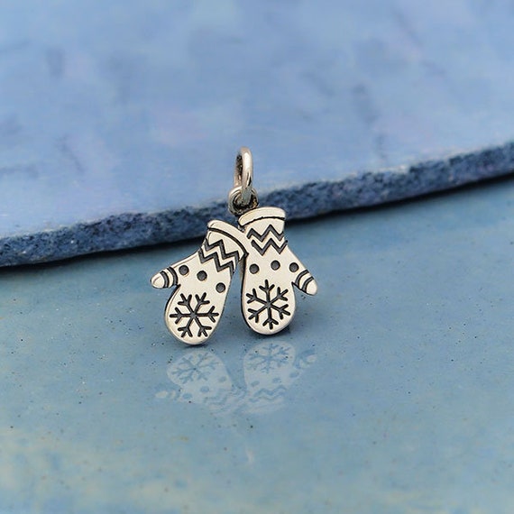 Two Winter Mittens Charm Sterling Silver Two Winter Mittens Charm Sterling Silver