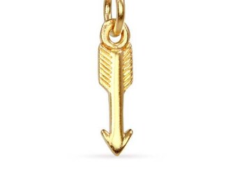 Satin 24Kt Gold Plated Sterling Silver Mini Arrow Charm 15.5x3mm  - 1 Pc Wholesale Price (11534)/1