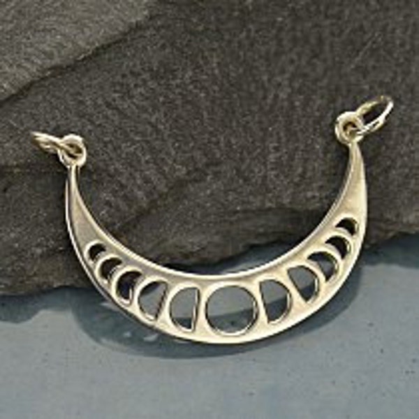 Sterling Silver 16.5x33mm Moon Phases Festoon - 1pc 10% discounted High Quality Shiny Charms (5977)/1